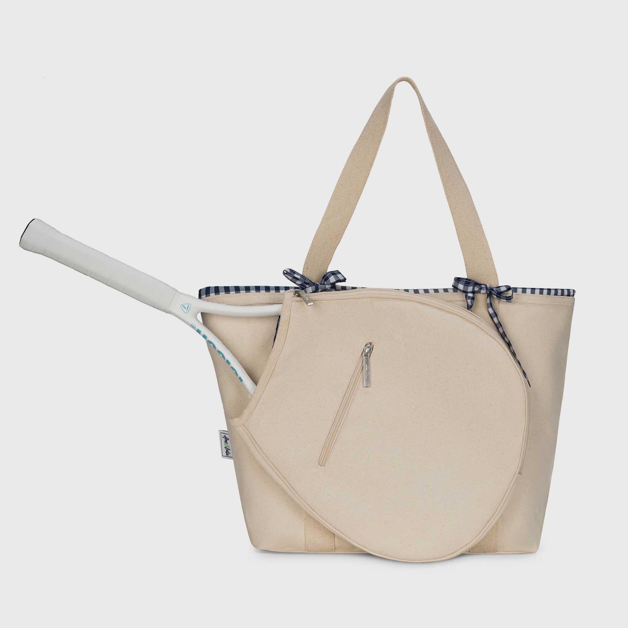 Ame & Lulu Tennis Tie Tote Tennis Bags Natural and Navy - Ame & Lulu