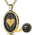 NanoStyle 14ct Yellow Gold Love Necklace with I Love You inscribed in 120 languages in Pure Gold on a Romantic Onyx Anniversary Pendant for Her, 18" Gold Plated Silver Chain