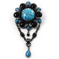 Avalaya Oversized Vintage Turquoise Stone Charm Floral Brooch