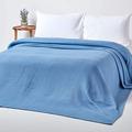 Homescapes - 100% Organic Cotton Waffle Blanket - Blue - Super King Bed Size 280 x 230 cm - Super Soft Combed Cotton Blanket Throw