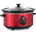 Andrew James Slow Cooker, Removeable Easy Clean Ceramic Bowl, 3 Temperature Settings, Energy Efficient, Tempered Glass Lid, Cool Touch Handles & Non-Slip Feet (Red, 3.5L)