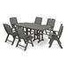 POLYWOOD® Nautical Folding Highback Chair 7-Piece Outdoor Dining Set Plastic in Gray | Wayfair PWS125-1-GY