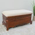 International Caravan Windsor Hand Carved Upholstered Storage Bench Polyester/Wood in Brown/Red | 18 H x 35.5 W x 18 D in | Wayfair 3857-ST