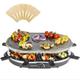 Andrew James Electric Raclette Hotplate Party Non Stick Grill Machine, Oval Stone Hot Plate Cooks Evenly and Retains Heat, 8 Fondue Cheese Pans and Wooden Spatulas Set, 1200W, Thermostat Control