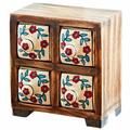 Paper High Fair Trade Traditional Indian Ceramic Hand Painted 4 Drawer Set - 15cm x 14.5cm x 8cm - Jewellery Box Alternative Colourful Mango Wood Storage Box