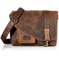 Pride and Soul 47144 Umhängetasche Mrs. Noel, Alltagstasche hergestellt aus echtem Leder, Hauptfach mit Handytasche und Stiftschlaufen, Ledertasche braun, Businesstasche ca. 32 x 28 x 11,5 cm