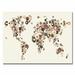 Trademark Fine Art 'Flowers World Map' by Michael Tompsett Graphic Art on Canvas Metal in Brown | 22 H x 32 W x 2 D in | Wayfair MT0036-C2232GG