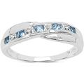 The Blue Topaz Ring Collection: Swiss Blue Topaz & Diamond Channel Set Crossover Eternity Ring in Sterling Silver (Size Q)