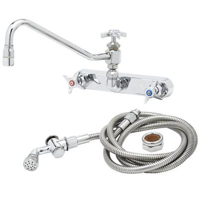 T&S B-1157-12 Wall Mount Workboard Faucet with 8" Centers, 11 7/8" Nozzle, Escutcheon, 72" Hose, and Angled Spray Valve