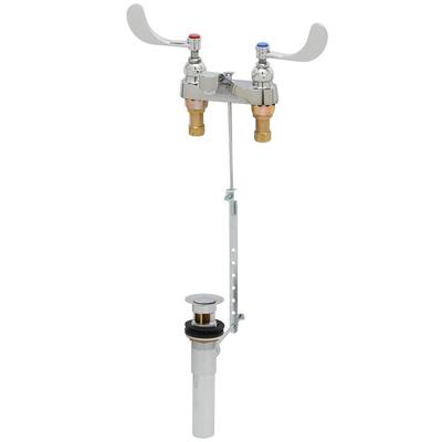 T&S B-0891 2.2 GPM Deck Mount Mixing Faucet with 4" Centers, 4" Wrist Action Handles, Eterna Cartridges, and Pop Up Drain Assembly