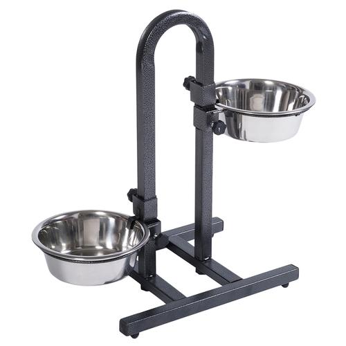 U-Hundebar inklusive Edelstahlnäpfen 2x1,8l Ø 21 cm, Höhe bis 44cm