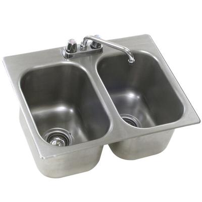 Eagle Group SR16-19-13.5-2 Two Compartment Stainless Steel Drop-In Sink with Deck Mount Faucet and Swing Nozzle - 16" x 20" x 13 1/2" Bowls