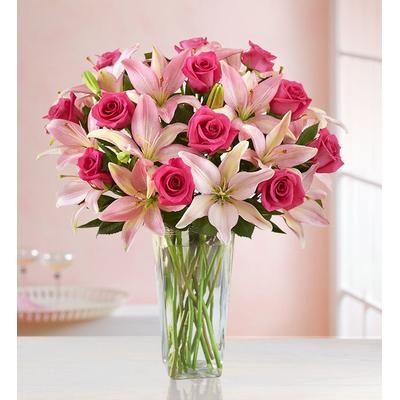 1-800-Flowers Flower Delivery Magnificent Pink Rose & Lily Bouquet W/ Clear Vase | Happiness Delivered To Their Door