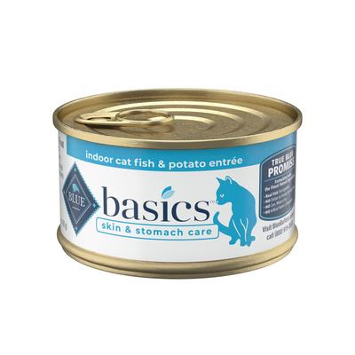 Blue Buffalo Blue Basics Skin & Stomach Care Natural Adult Grain Free Indoor Fish Adult Pate Wet Cat Food, 3 oz.