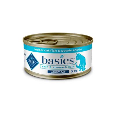 Blue Buffalo Blue Basics Skin & Stomach Care Natural Adult Grain Free Indoor Fish Adult Pate Wet Cat Food, 3 oz.