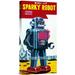 Global Gallery 'Sparky Robot' by Retrobot Vintage Advertisement on Wrapped Canvas in Blue/Red/Yellow | 24 H x 12 W x 1.5 D in | Wayfair