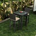 Wrought Studio™ Kham 3 Piece Bar Height Outdoor Dining Set w/ Sunbrella Cushions Glass/Metal in Black | 41 H x 30 W x 30 D in | Wayfair