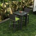 Wrought Studio™ Kham 3 Piece Bar Height Outdoor Dining Set w/ Sunbrella Cushions Glass/Metal in Black | 41 H x 30 W x 30 D in | Wayfair