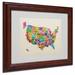 Trademark Fine Art "USA States Text Map" by Michael Thompsett Framed Textual Art Canvas, Wood in Green/Yellow | 11 H x 14 W x 0.5 D in | Wayfair
