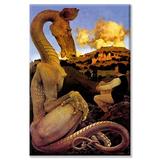 Buyenlarge 'The Reluctant Dragon' by Maxfield Parrish Painting Print on Wrapped Canvas in Brown/Yellow | 24 H x 16 W x 1.5 D in | Wayfair