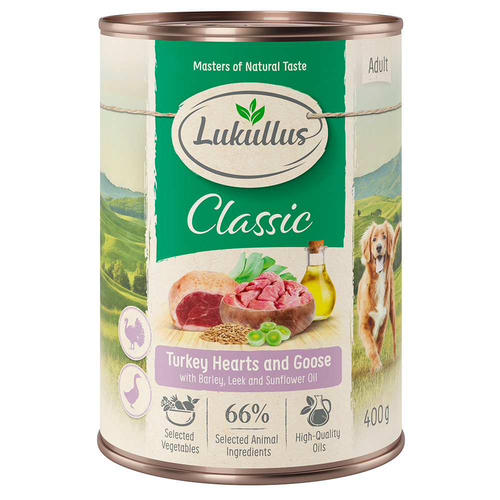 Lukullus 24 x 400 g Alimento umido per cani - Cuori di Tacchino & Oca
