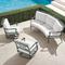 Carlisle 3-pc. Curved Sofa Set in Slate Aluminum - Standard, Rumor Slate with Rumor Vanilla Piping - Frontgate