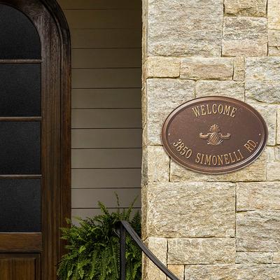 Designer Oval Wall Address Plaque - Bronze/Verdigris Plaque with Sun, Standard, 2 Lines - Frontgate