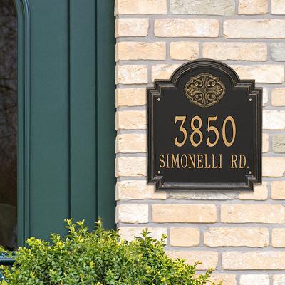 Designer Square Wall Address Plaque - Black/Gold Fleur-de-Lis, Standard, 2 Lines - Frontgate