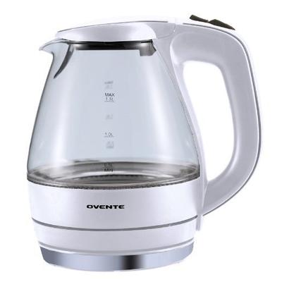 Ovente 1.5L Glass Electric Kettle With Non-Slip 360-Degree Swivel Power Base (KG83W) - White