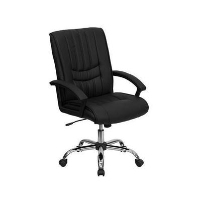 Mid-Back Executive Office Chair with Arms, Black Leather