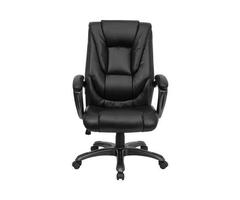 Multi-Function Leather High-Back Office Chair with Waterfall Seat, Black