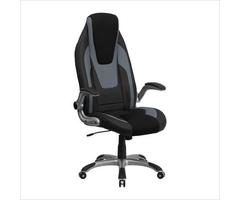 High Back Vinyl Executive Office Chair with Black Mesh Insets & Flip Up Arms - CH-CX0326H02-GG