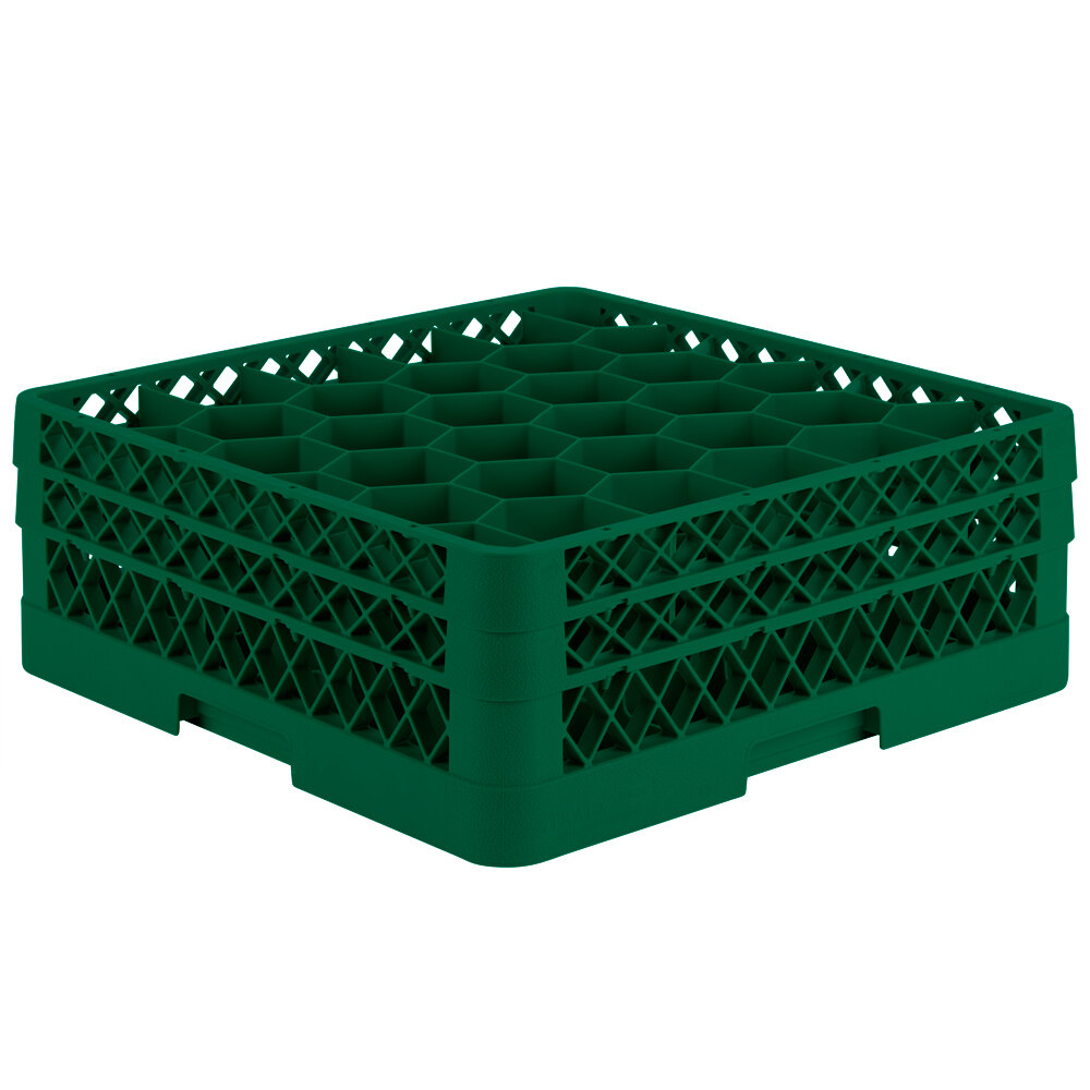 Vollrath TR12HA Traex® Rack Max Full-Size Green 30-Compartment 6 3/8" Glass Rack with Open Rack Extender On Top