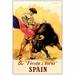 Trademark Fine Art "The Fiesta de Toros Spain" Framed Vintage Advertisement on Wrapped Canvas in Brown/Red/Yellow | 19 H x 14 W x 2 D in | Wayfair