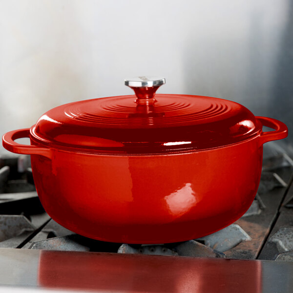 Lodge EC7D43 7.5 Qt. Island Spice Red Enameled Cast Iron Dutch Oven