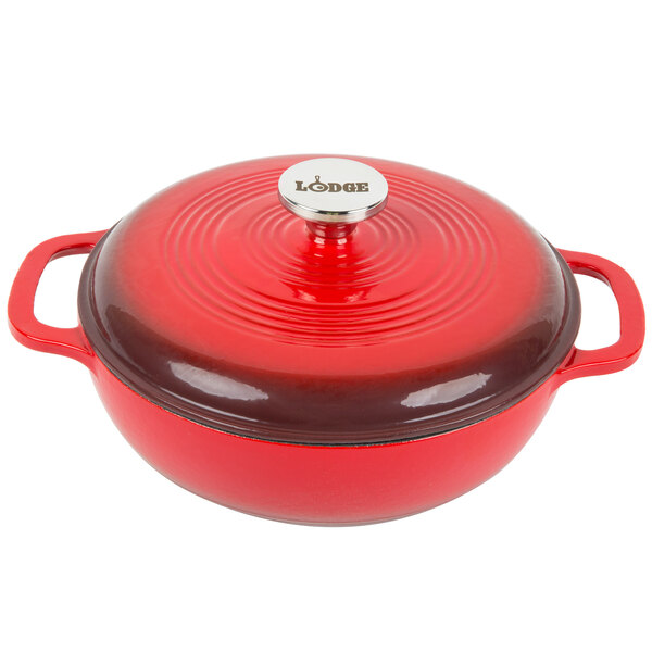 Lodge EC3D43 3 Qt. Island Spice Red Enameled Cast Iron Dutch Oven