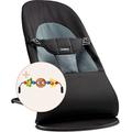 BabyBjörn Babywippe Balance Soft, Baumwolle, Schwarz/Dunkelgrau inklusive Spielzeug für Babywippe, Fröhliche Augen