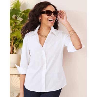 Draper's & Damon's Women's Foxcroft Wrinkle-Free Solid 3/4 Sleeve Shirt - White - 8P - Petite