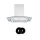 Cookology CGL600SS/A Chimney Cooker Hood 60cm Kitchen Extractor Fan with Curved Glass, LED Light, 3 Speed 450m3 per hour and CF150 Recirculating Filters - Stainless Steel