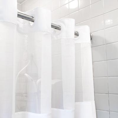Hookless HBH49MYS01X White Mystery Shower Curtain with Matching Flat Flex-On Rings, Weighted Corner Magnets, and Poly-Voile Translucent Window - 71" x 77"
