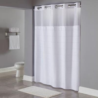 Hookless HBH20MPT01SL White RePET One PLANET Alexandria Shower Curtain with Chrome Raised Flex-On Rings, It's A Snap! RePET Liner with Magnets, and Poly-Voile Translucent Window - 71" x 77"