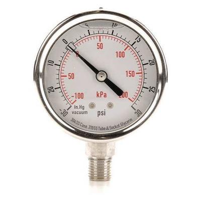 ZORO SELECT 4CFH1 Compound Gauge, -30 to 0 to 30 in Hg/psi, 1/4 in MNPT,