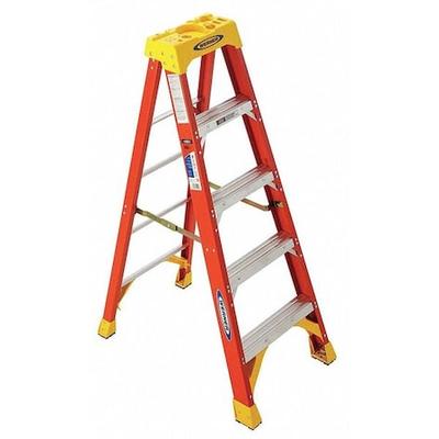 WERNER 6205 Fiberglass Stepladder, 5 ft Ladder Ht, 4 Steps, 300 lb, 35 1/8 in