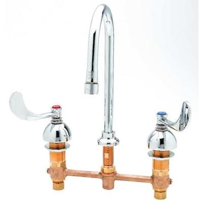 T&S BRASS B-2867-04 Manual Gooseneck Kitchen/Bathroom Faucet, 8" Mount, 3 Hole,