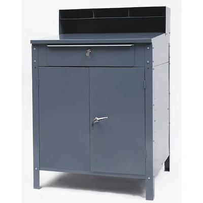 ZORO SELECT 1W908 Stationary Shop Desk, 1 Drawer, 1 Cabinet, Gray, 34 1/2 in W