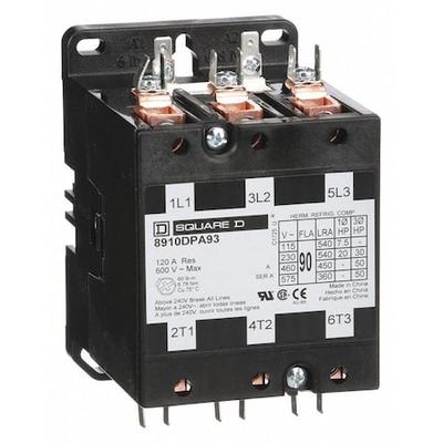 SQUARE D 8910DPA93V02 120VAC Non-Reversing Definite Purpose Contactor 3P 90A,