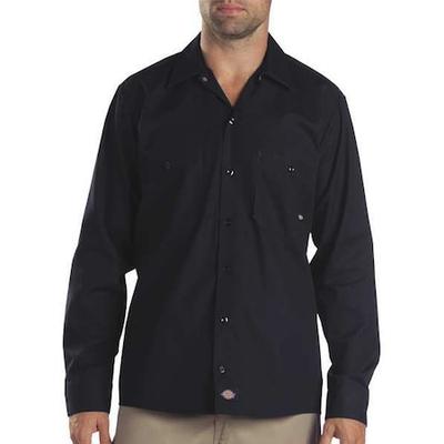 DICKIES L535BK RG 2XL Long Slv Indstrl Shirt,Poplin,Black,2X