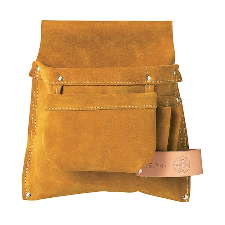KLEIN TOOLS 42246 Tool Pouch, Tool Pouch, Brown, Leather, 4 Pockets