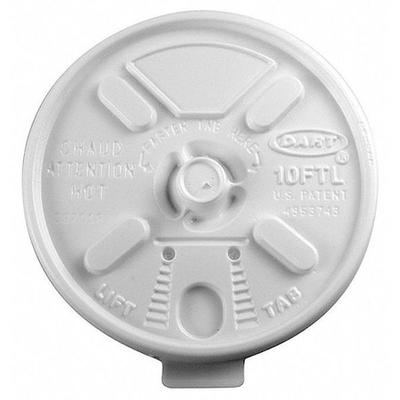 DART 10FTL Lid for 10 oz. Hot Cup, Flat, Lock Back Tear Tab, White, Pk1000