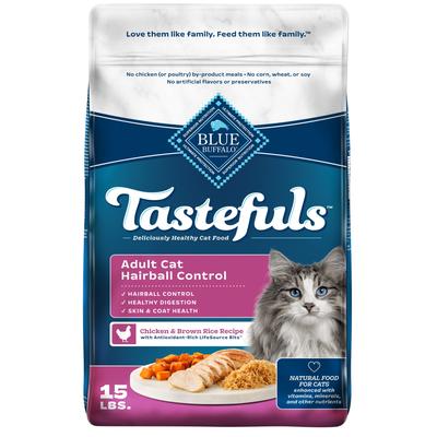 Blue Buffalo Blue Tastefuls Hairball Control Chicken & Brown Rice Recipe Natural Dry Food for Adult Cats, 15 lbs.